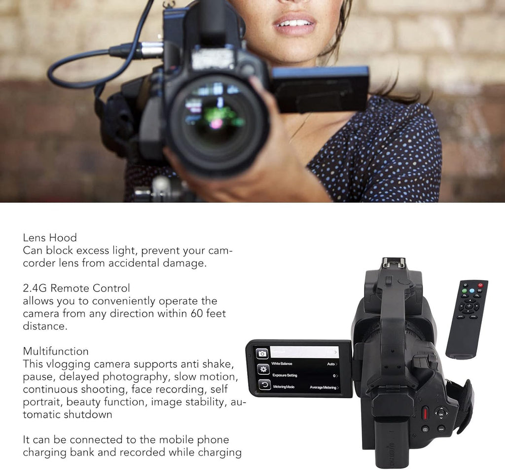 Denash Caméscope à Zoom Numérique 18x, Télécommande Anti-secousse 2,4 G, Transmission WiFi, Enregistreur Vidéo Numérique avec Pare- pour Voyage