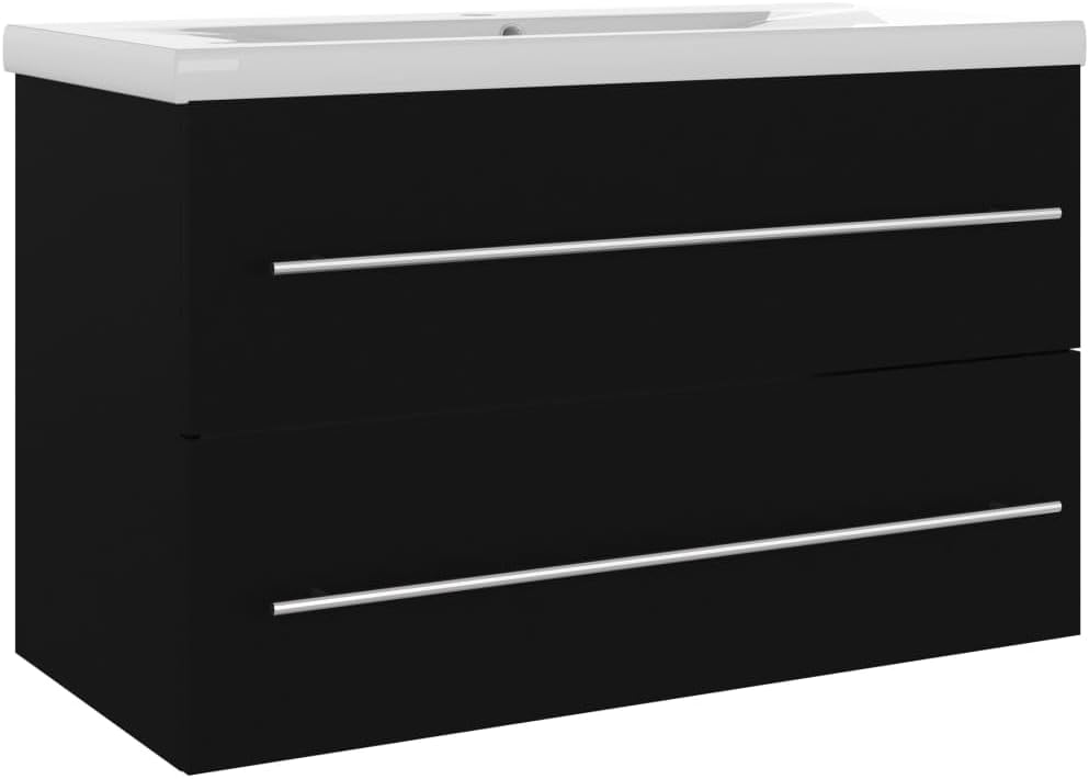 vidaXL Armoire d'Evier avec Lavabo Intégré Meuble de Salle de Bain Armoire de Rangement avec Vasque Toilette Intérieur Noir Bois d'Ingénierie