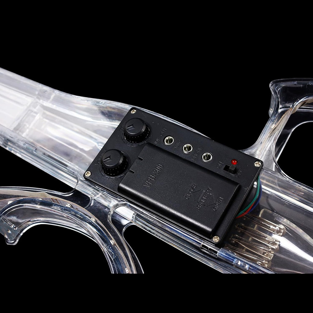 WUQIMUSC Violon électrique taille 4/4, corps en verre acrylique transparent, 3 couleurs, lumière LED, joli ton avec étui, ruban, elv-led