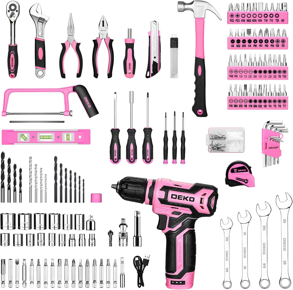Ensemble d'outils roses 238 pièces avec perceuse
