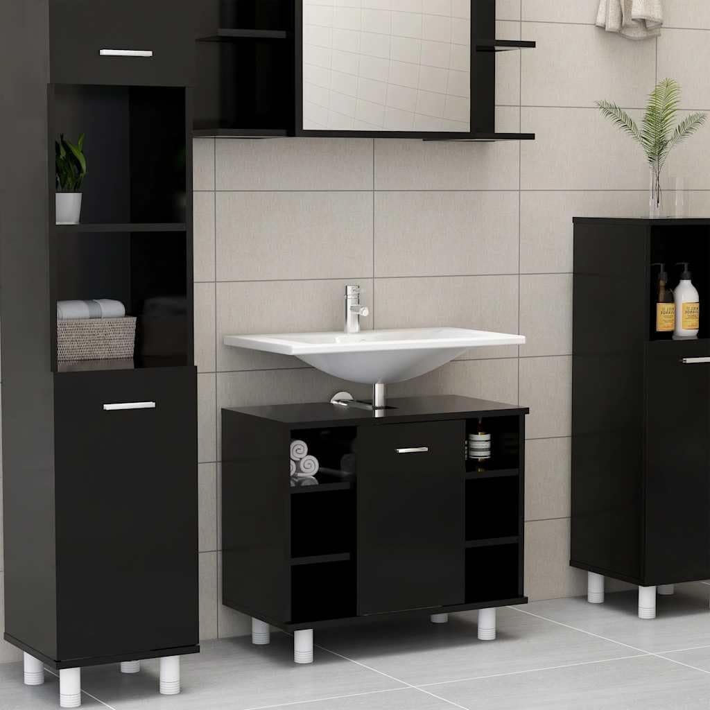 LLEZKBR Ensemble de meubles de salle de bain - Meuble de salle de bain - Noir - 60 x 32 x 53,5 cm - Bois d'ingénierie
