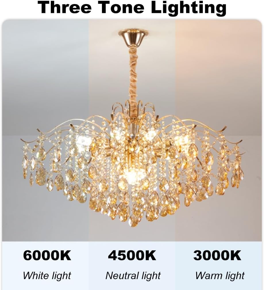 DOCJX Lustre Salon Moderne - Cristal Dimmable E14 Lampe Suspendue En Cristal K9 Avec Finition Dorée, Luminaire D'Intérieur Réglable Adapté Pour Lustre De Salle À Manger Et Chambre, Salon 60CM