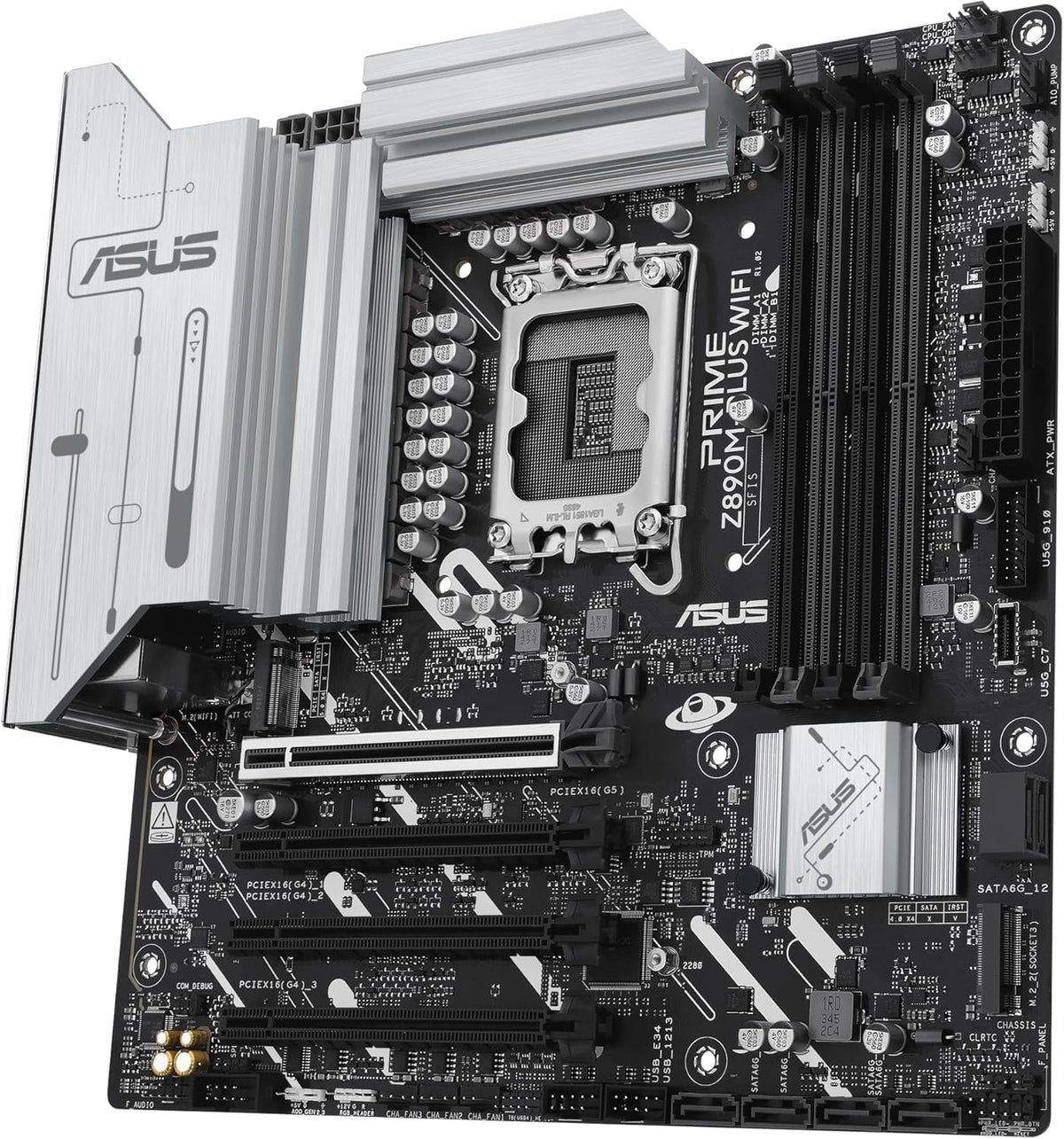 Prime Z890M-PLUS WiFi – Carte mère GamingmATX (DDR5, 10+1+2+1 80A DrMOS,PCIe 5.0, USB 20Gbps Type-C, 3 x M.2, Wi-FI 7, Q-Antenna, Aura Sync RGB)