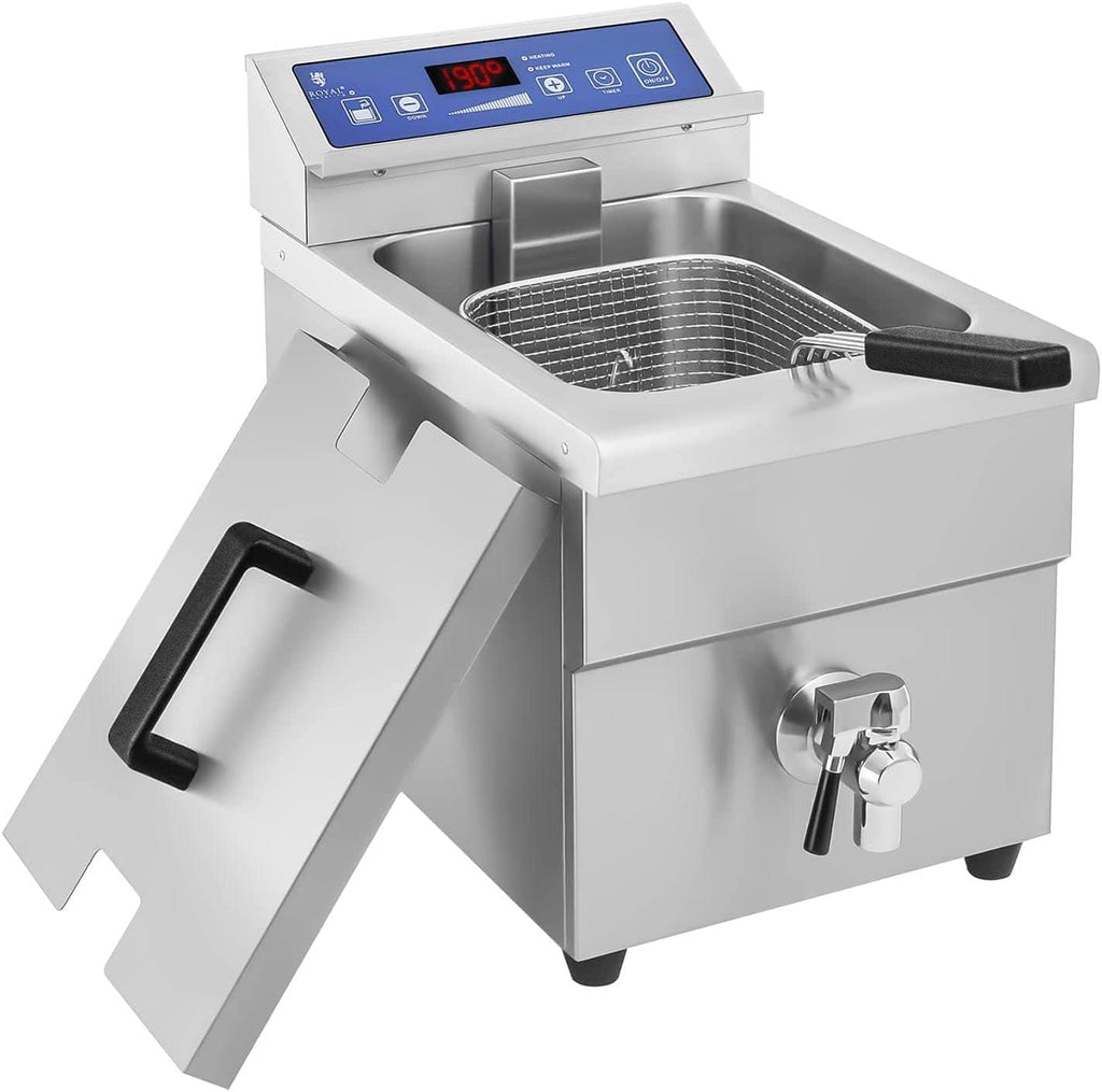 Royal Catering Friteuse à Induction 10L, 3.500W, 60-200C, avec Vanne de Vidange et Minuterie Electrique Professionnelle Horeca