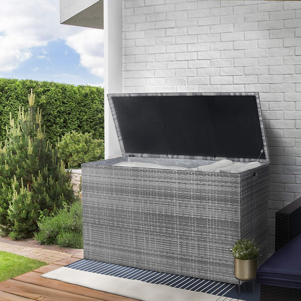 Teamson Home Coffre de Jardin Rangement extérieur avec Couvercle et Grande capacité 700L résistant aux intempéries Gris PT-OF0010G