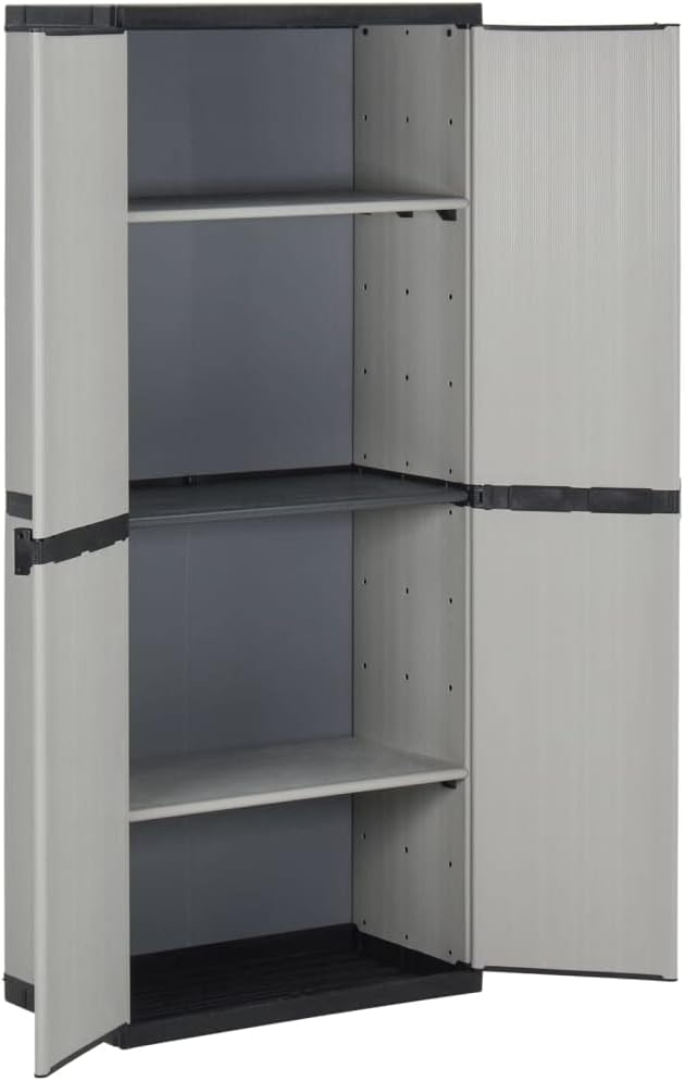 Tomostar Armoire de Rangement de Jardin, Armoire Haute à Outils Extérieur 3 étagères Gris/Noir 68x40x168cm