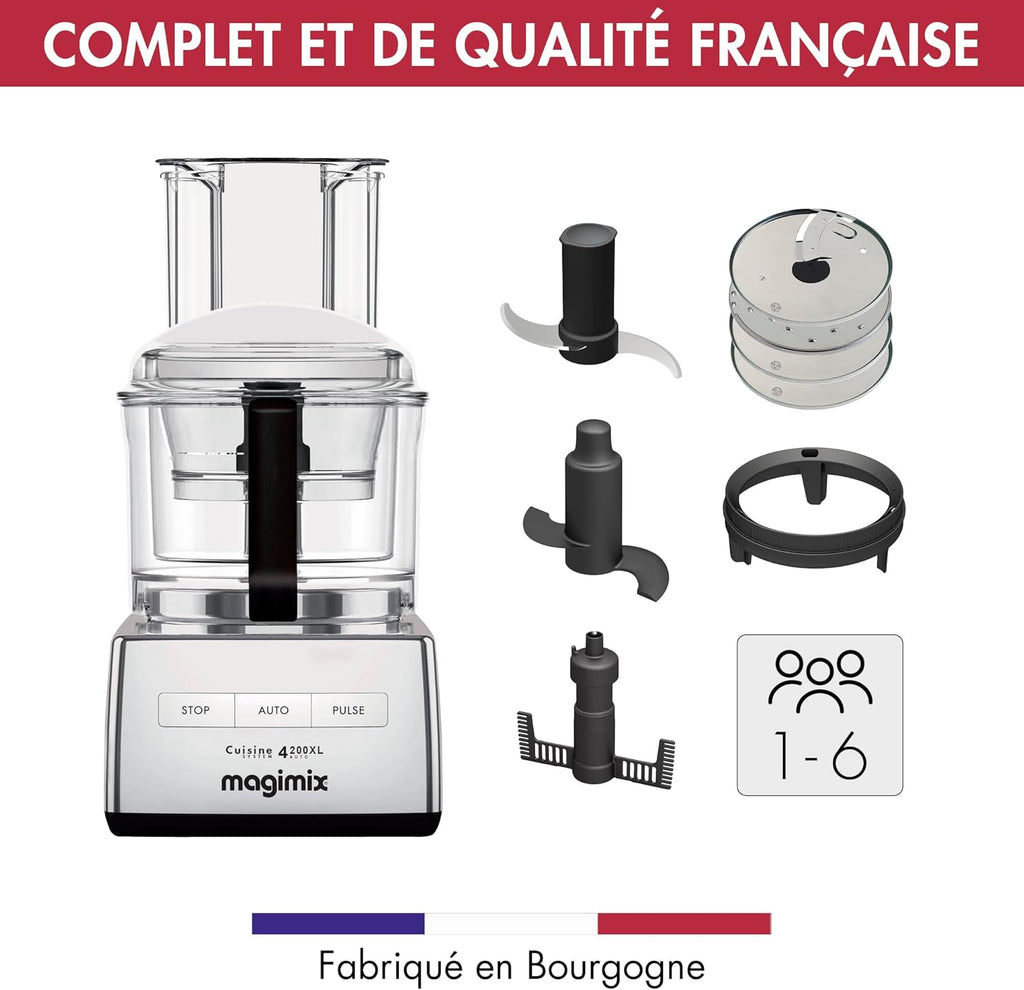Magimix Robot de Cuisine Multifonction 3L- CS 4200 XL -Hachoir, Blender, Presse-Agrumes, Bol XL - Chrome Brillant