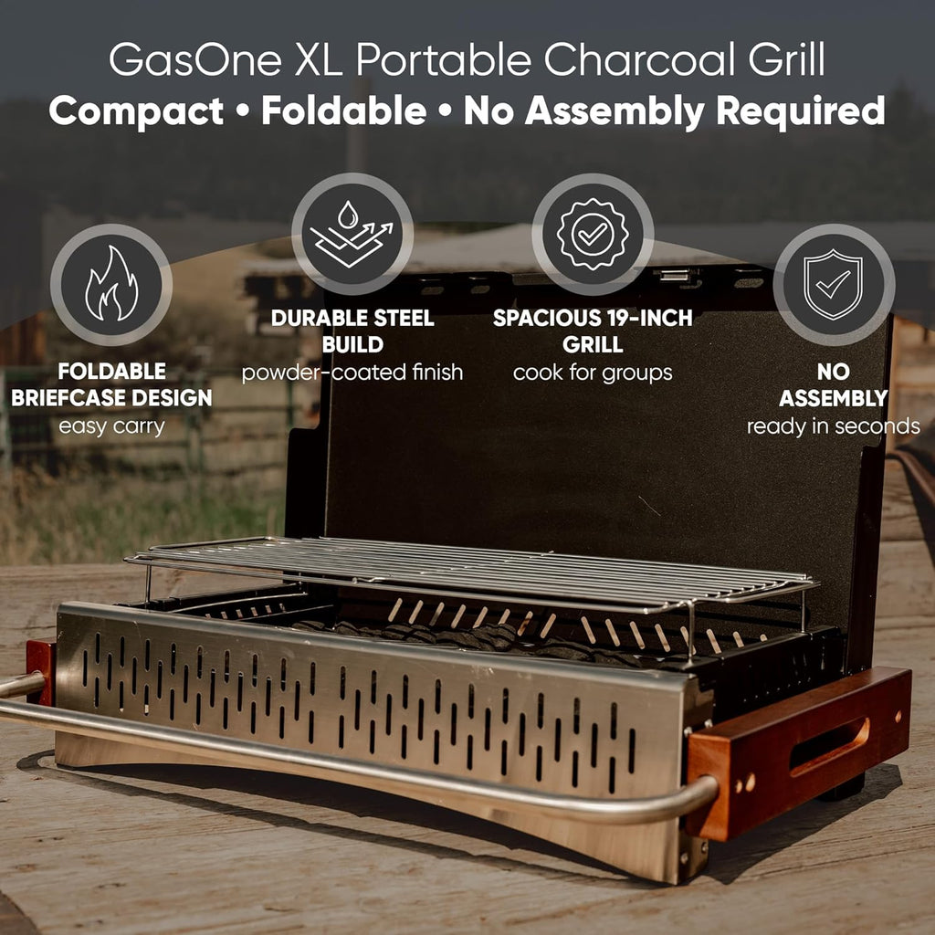 GasOne Barbecue à charbon portable - 62,2 x 47 cm - Pliable - Avec couvercle - Fumoir à charbon léger et compact pour camping, jardin, plage, arrière-cour - Pas de montage