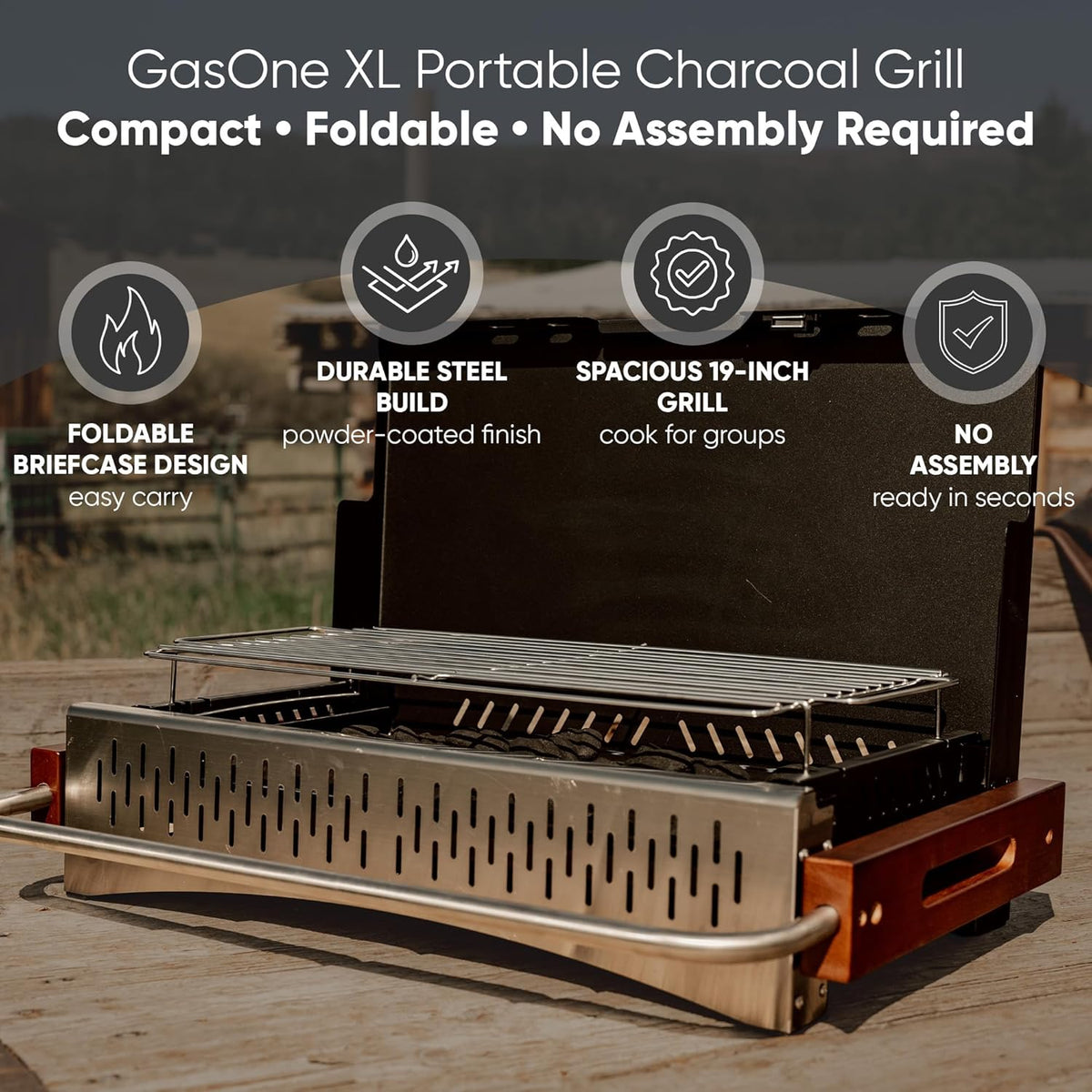 GasOne Barbecue à charbon portable - 62,2 x 47 cm - Pliable - Avec couvercle - Fumoir à charbon léger et compact pour camping, jardin, plage, arrière-cour - Pas de montage