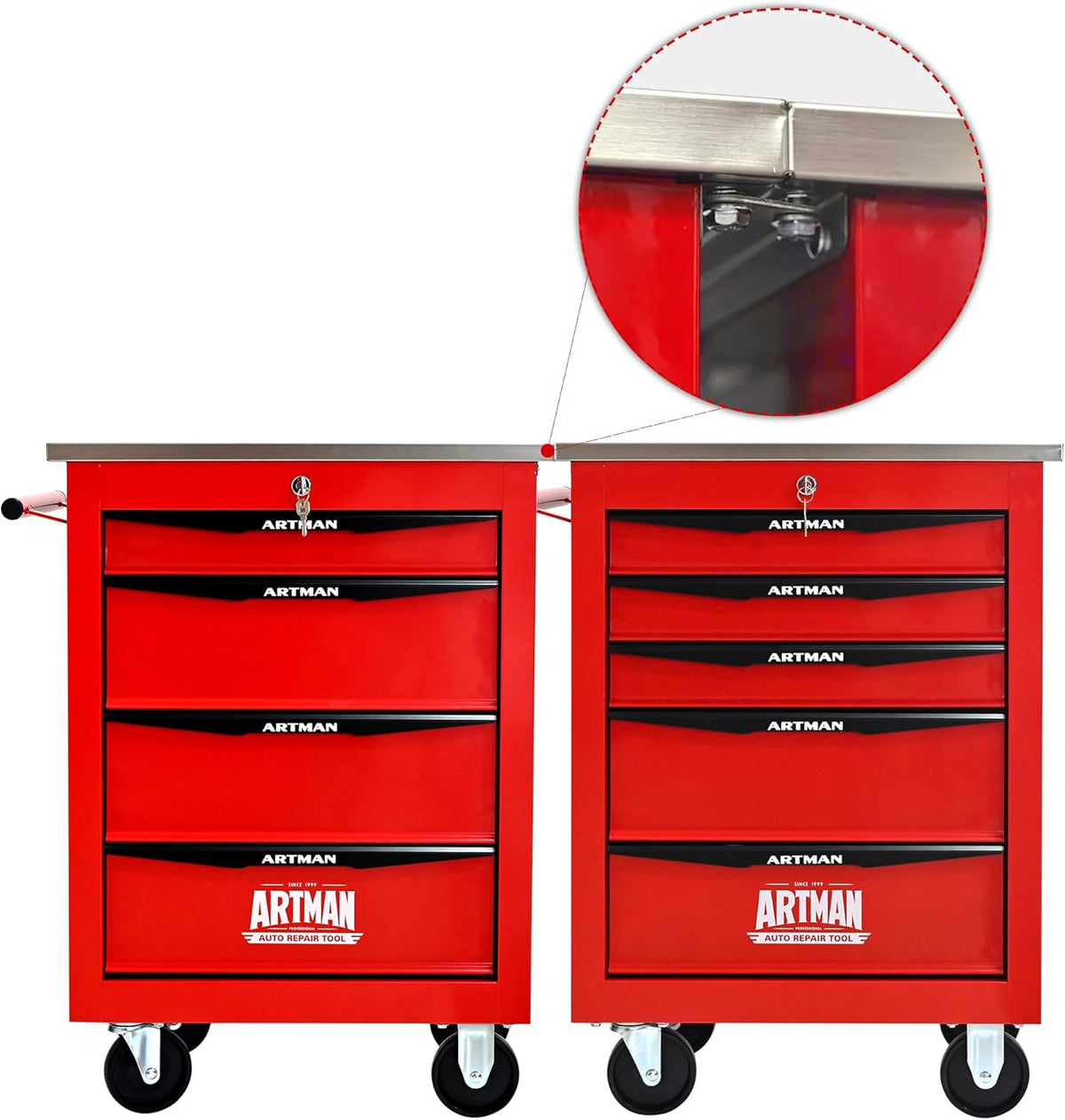 ELIHGTBY Servante d'Atelier Vide à 5 Tiroirs, Chariot d'Outils Robuste sur roulettes - Établi Mobile avec Verrouillage Centralisé, Armoire de Rangement pour Garage, Servante Atelier Rouge et Noir