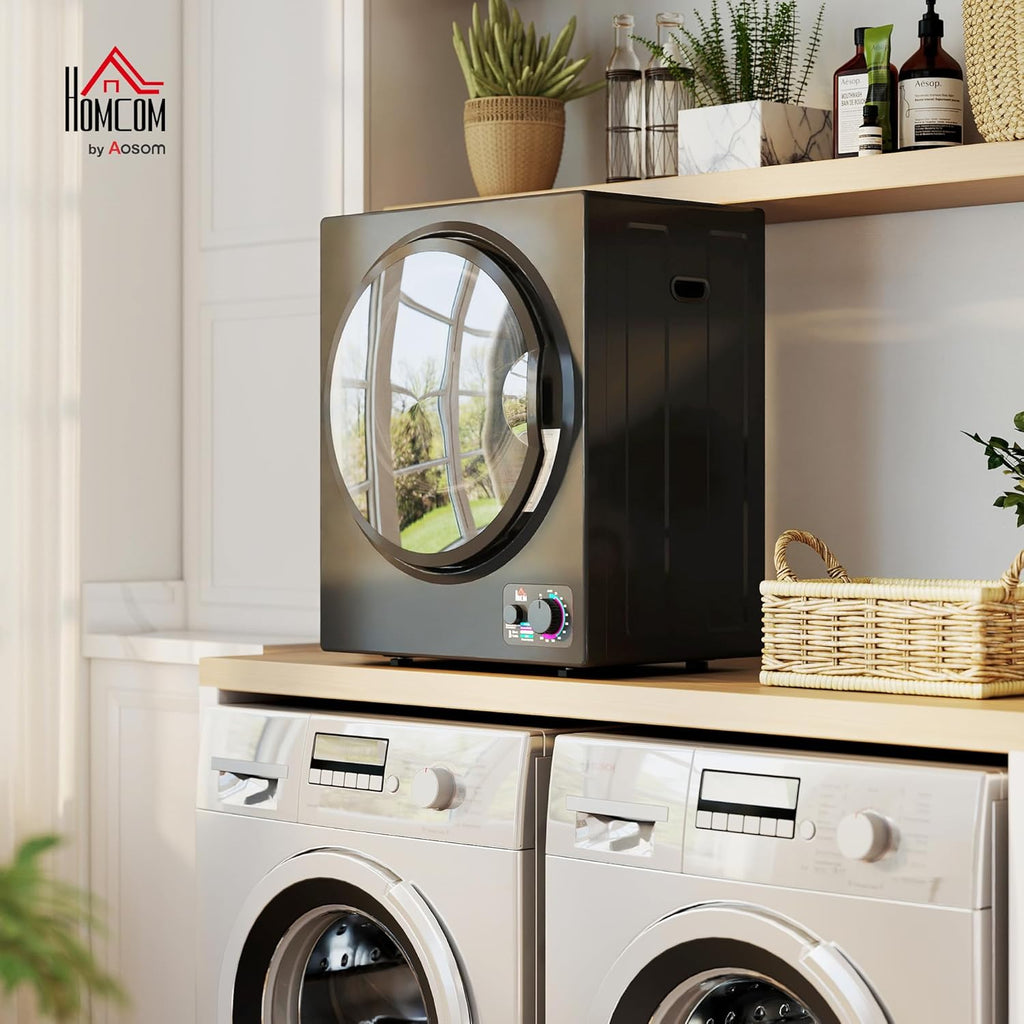 HOMCOM Sèche-linge à évacuation portable, sèche-linge électrique 850 W, 4 Kg, 4 modes de séchage, 2 niveaux de chauffage, cuve en acier inoxydable, installation murale, pour appartement dortoir, noir