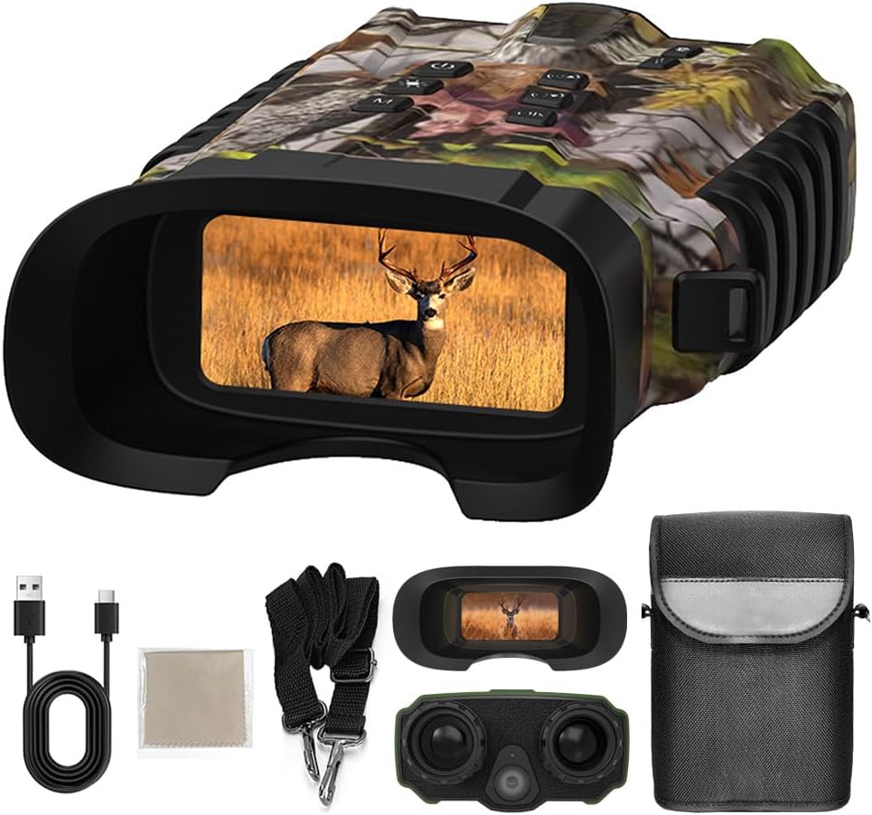Kavolet Jumelles de vision nocturne 500 m, couleur, zoom optique 4x/numérique 8x, rechargeable 5200 mAh, observation oiseaux, camping, chasse