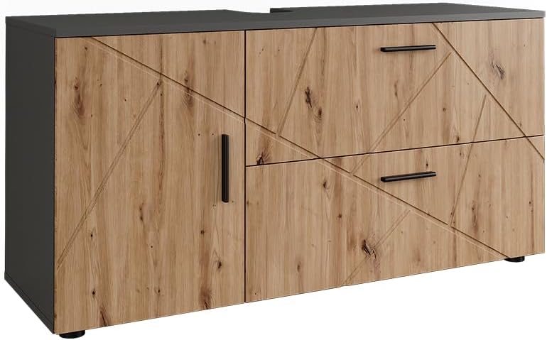 Vicco Meuble sous Vasque Irma, Anthracite/Artisan, 120.1x60.6cm avec 2 tiroirs et 1 Porte