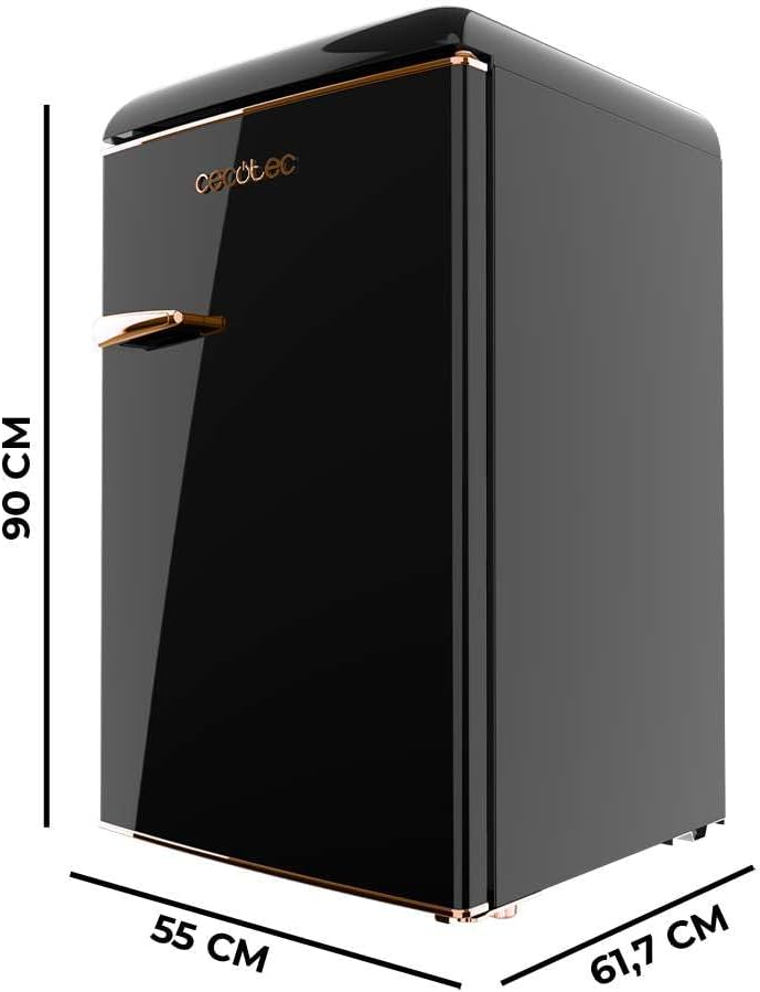 Cecotec Mini Frigo Réfrigérateur Rétro Bolero CoolMarket TT Origin 110 Noir E. Mini Frigo Rétro avec une capacité de 110L, Classe E, Icebox, LED intérieur, Poignée Chromée, Plateaux en Verre
