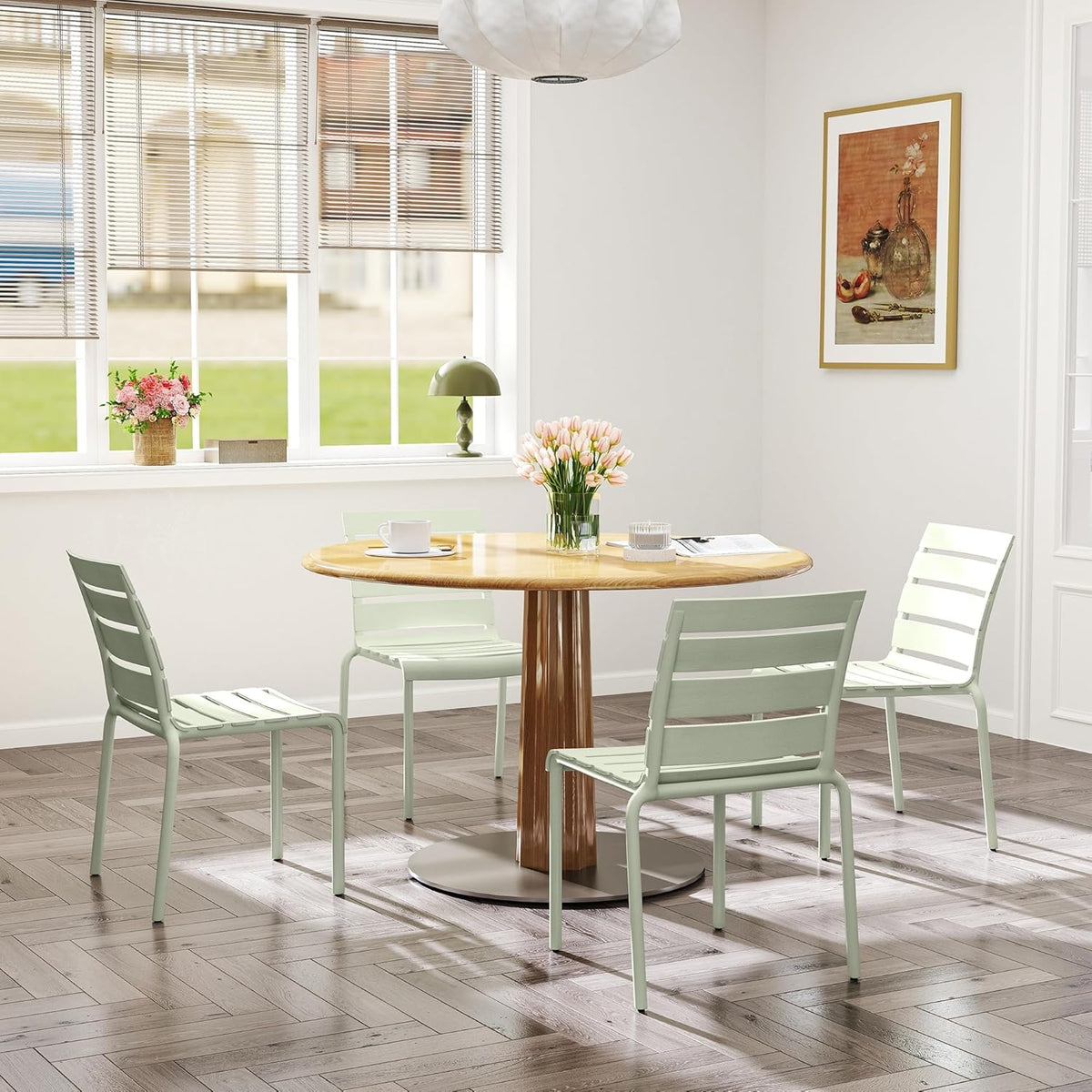 Outsunny Lot de 4 chaises de Jardin chaises de Bistro empilables avec Assise et Dossier à Lattes dim. 42L x 54l x 78H cm Vert