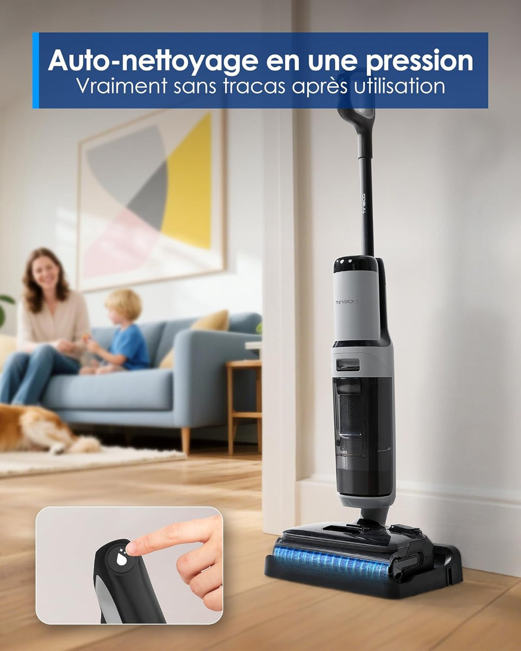 Tineco Floor One i5 Stretch Aspirateur Laveur, Aspirateur Sec et Humide, Aspiration Puissante 20 kPa, portée à Plat 180°, Nettoyage Deux Bords, 30 Min d'autonomie, Réservoirs d'eau Grande Capacité