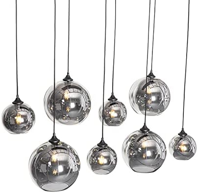 QAZQA sandra - Grande suspension Art Deco - 8 lumière - L 1400 mm - Noir - Art Deco - Éclairage intérieur - Salon I Chambre I Cuisine I Salle à manger