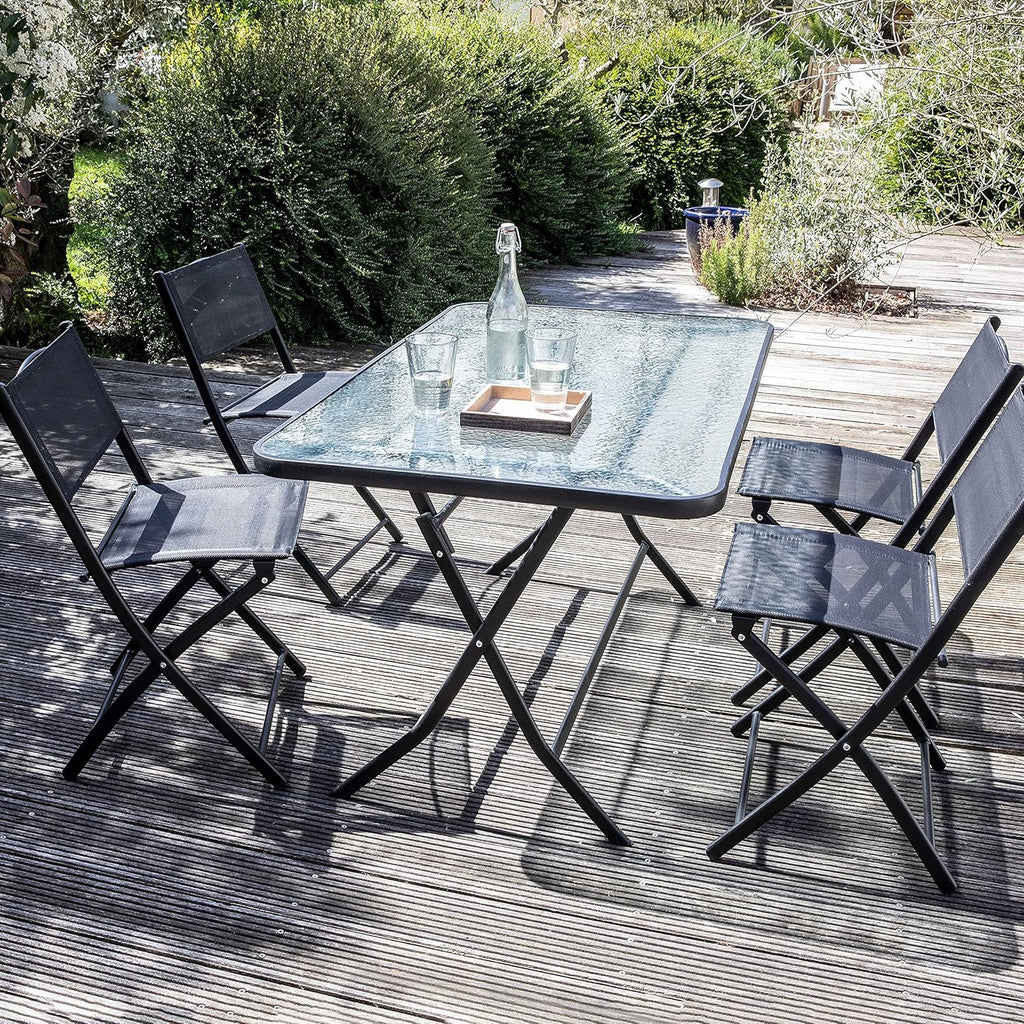 Oviala Table de Jardin et 4 chaises Pliantes en Acier et Verre Noir