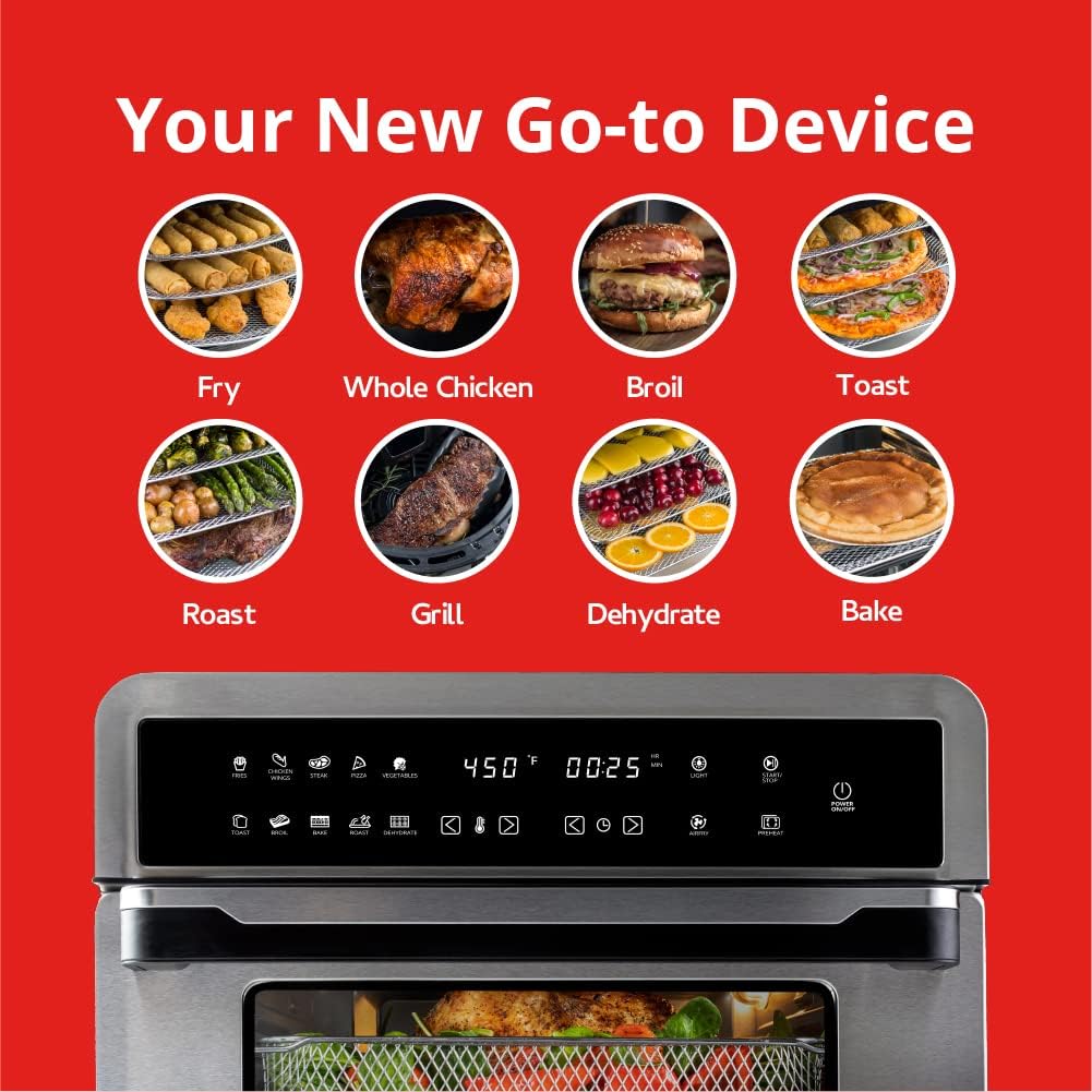 Aria Air Fryers ATO-898 Friteuse à air pour four grille-pain, 30 L, acier inoxydable brossé