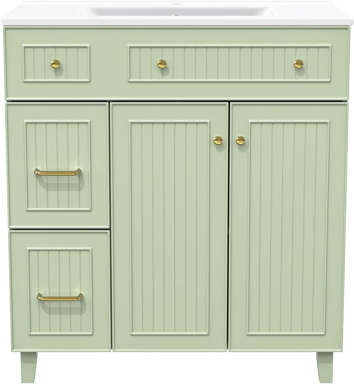 KOMHTOM Meuble de Salle de Bain avec, 2 Tiroirs, Poignée Métal et Étagère - 82 x 47 x 90cm Lavabo Simple Moderne - Armoire de Rangement en Bois (Vert)