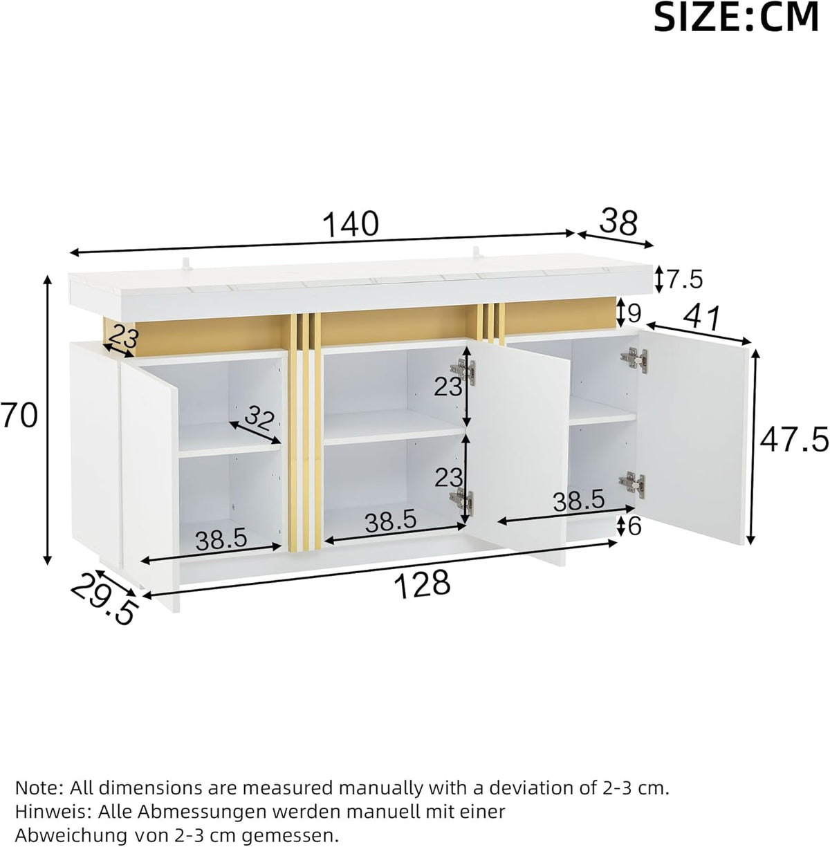 Merax Buffet - Armoire de cuisine avec 3 portes - Armoire de rangement moderne avec plan de travail - Étagère réglable - Armoire de salle à manger pour salon, salle à manger, couloir - Aspect marbre