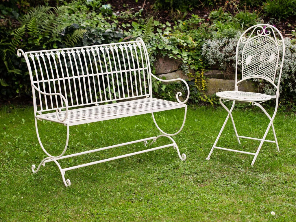 aubaho Banc pour Jardin en Fer forgé - Style Antique - Motif Fleur de lys - Blanc