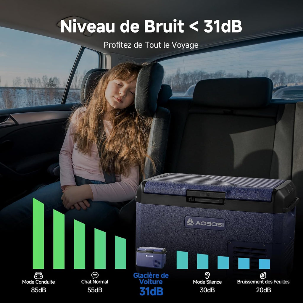 AAOBOSI Glaciere Electrique: 25L Glaciere a Compression, -20℃ à 20℃ Frigo Compression 12v, Glaciere Electrique 12v 220v pour Voiture, Camion, Camping-Car, Bateau et Prise de Co