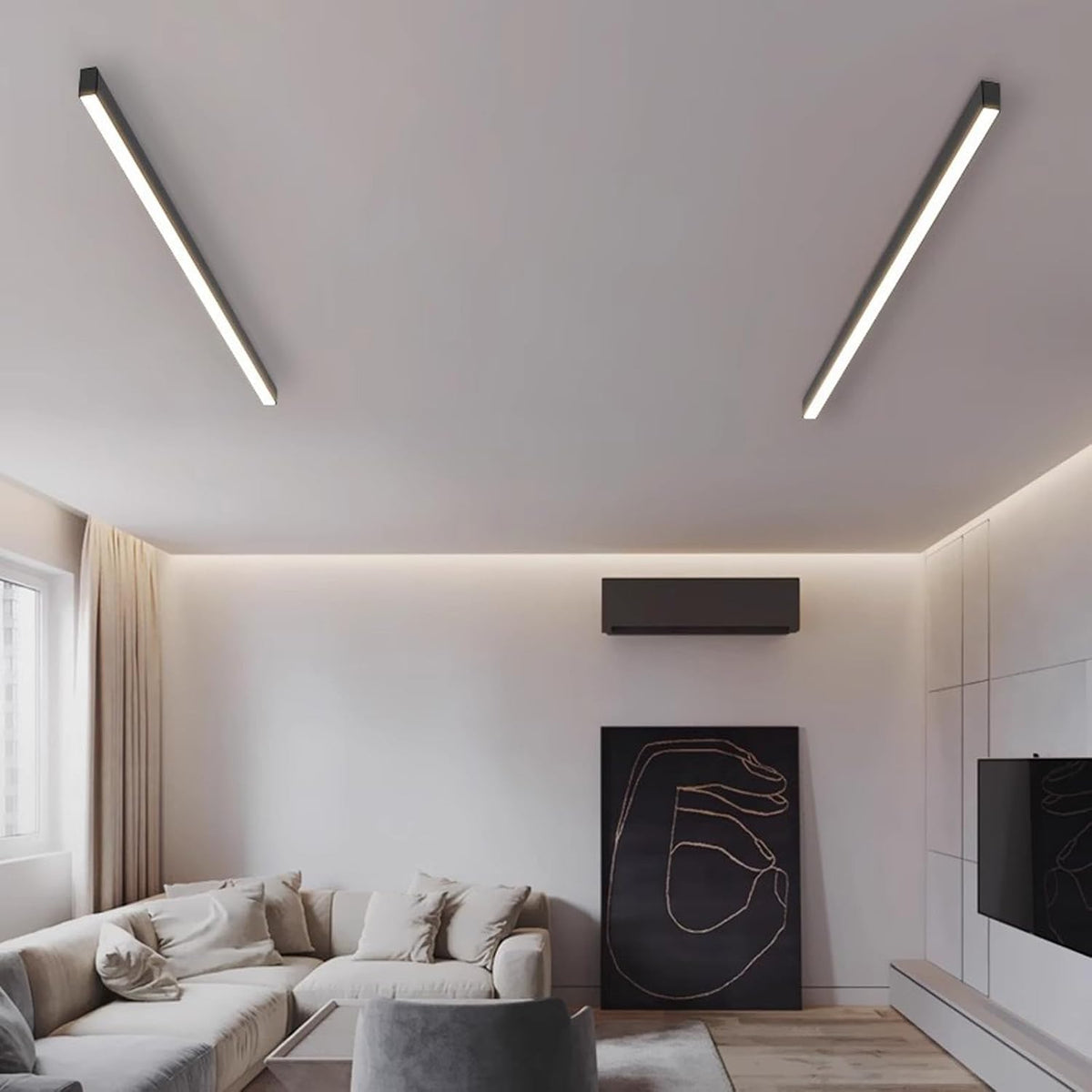 TZSMUM Plafonnier LED Luminaire Intérieur 2700K/4500K/6500K Moderne Très Mince Lampe de Plafond Longue Aluminium Luminaire Plafonnier pour Chambre à Coucher Salon Couloir Lumière Neutre,200cm