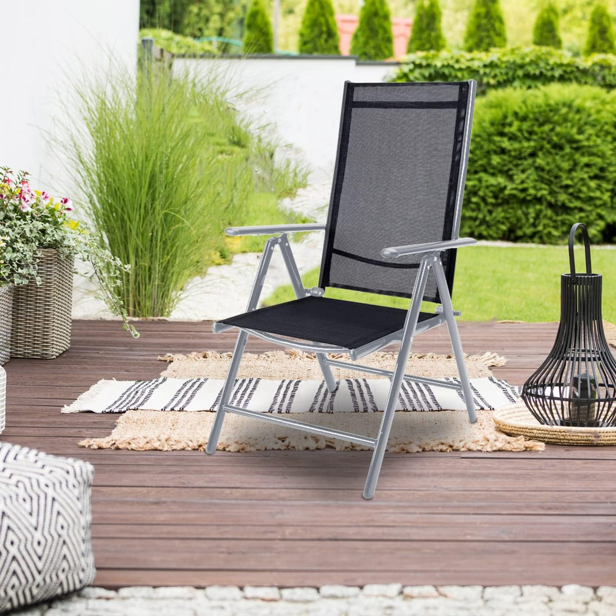 Casaria® 6X Chaises de Jardin Pliantes Aluminium 120kg Dossier Haut réglable 8 Positions Chaise Camping Balcon terrasse résistant intempéries Argent