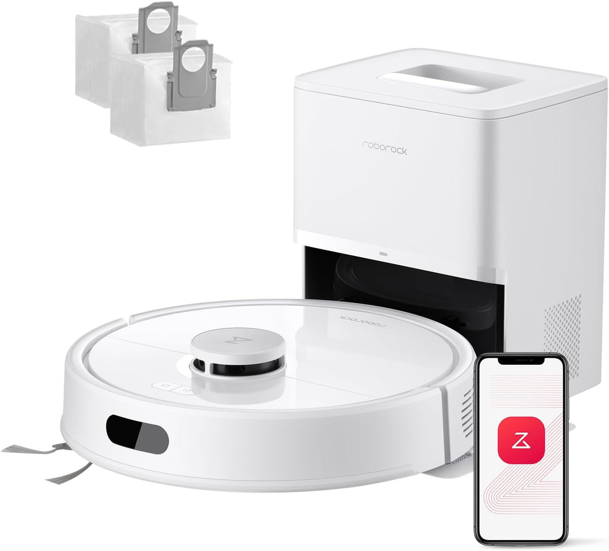roborock Q7 L5+ Set Aspirateur Robot Laveur avec Station, 8000 Pa Aspiration, Vidange Automatique, 3 Niveaux d'eau, Double Anti-emmêlement, Navigation LiDAR, Idéal pour Poils d'animaux/Tapis, App