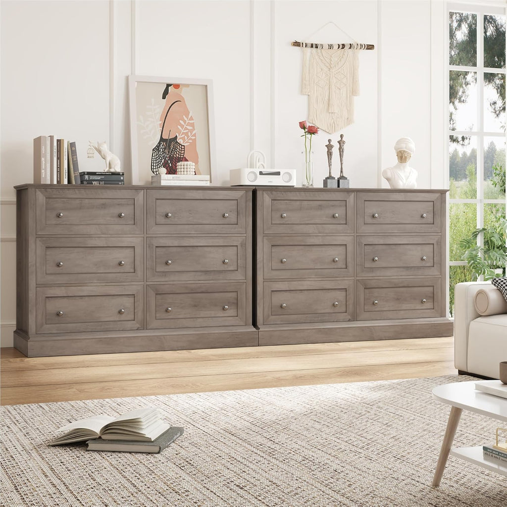 FOREHILL Commode Chambre Commode 6 Tiroirs Buffet Meuble de Rangement pour Salon Cuisne Chambre Adulte Classique en Bois 120 x 42,5 x 82,5 cm