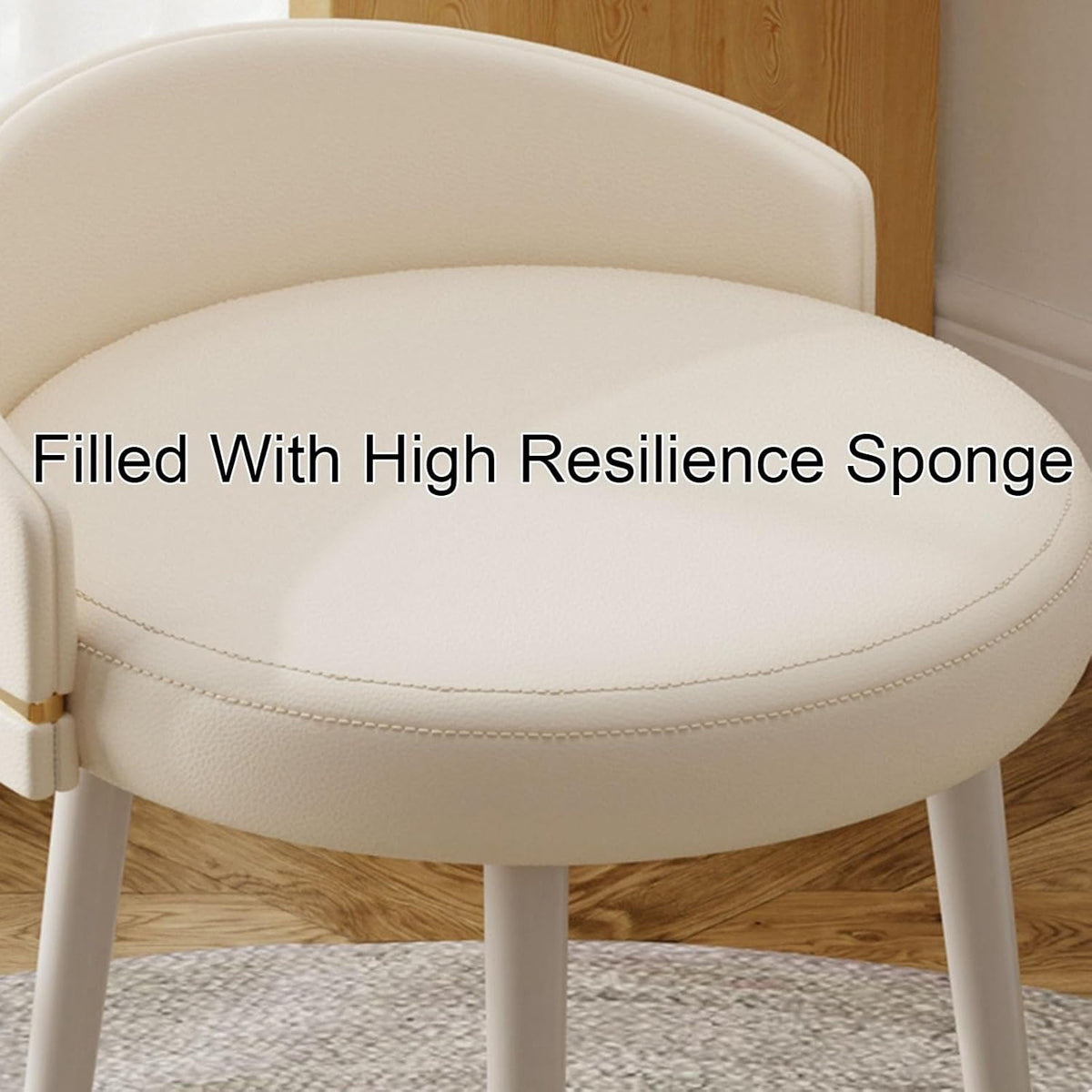 Tabouret de coiffeuse moderne orange avec pieds en métal, siège rembourré élégant pour chambre à coucher ou salon, zone de maquillage, design compact pour les petits espaces, confortable et chic