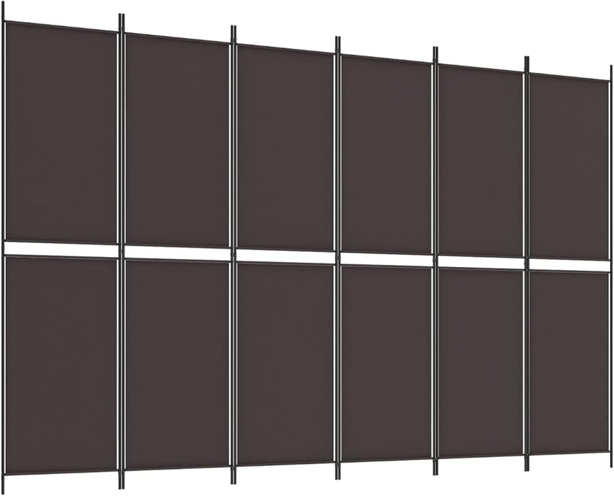 Paravent 6 panneaux marron 300 x 200 cm pour intérieur ou extérieur avec pieds - Cloison polyvalente pour bureau, salon, chambre à coucher - Design élégant en tissu
