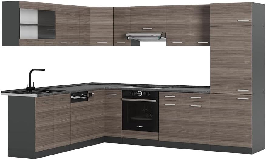 Vicco Cuisine en Angle R-Line, Gris Noble/Anthracite, 227x287cm, PT Anthracite