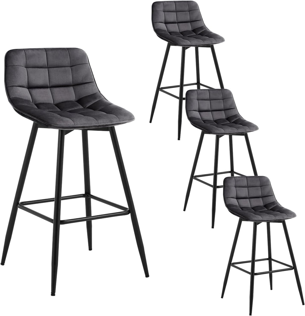WOLTU 4 X Tabouret de Bar Bistro Chaise de Bar Assise rembourrée en Velours avec Pieds et Repose-Pieds en métal,Gris Foncé BH143dgr-4