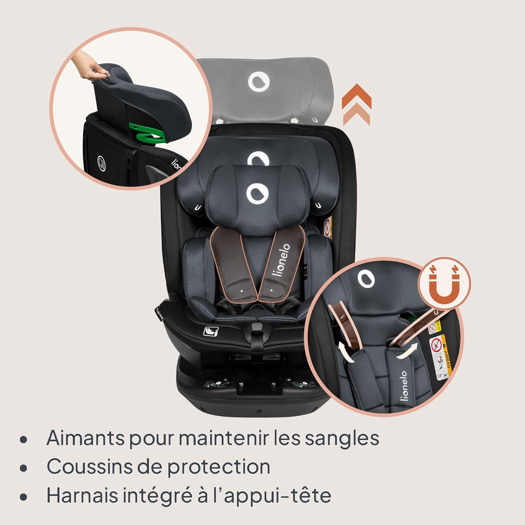 LIONELO Bastiaan RWF i-Size Siège Auto Pivotant 360° 0-36kg, Montage Face et Dos à la Route, ISOFIX, TopTether, Réglage de l'Appui-tête, de la Ceinture de Sécurité et du Dossier