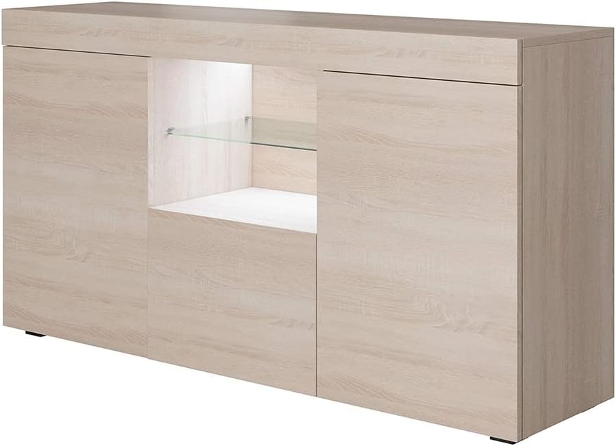 MB Muebles Bonitos, Buffet Sefora pour Salon et Salle à Manger avec Lumière LED, Meuble TV en Mélamine Mate, Couleur Sonoma, 135x72x34 cm