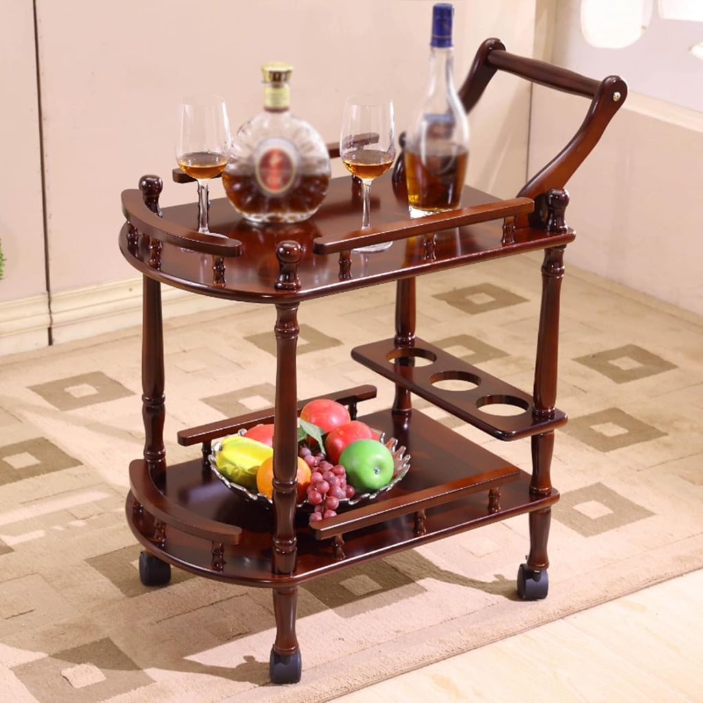 Desserte Exterieur Chariot à Thé de Cuisine Chariots de Service en Bois, Chariot de Bar Européen, Chariot à Vin de Salon Intérieur et Extérieur, Chariot de Rangement de Boissons à Café pour Chambre(Br