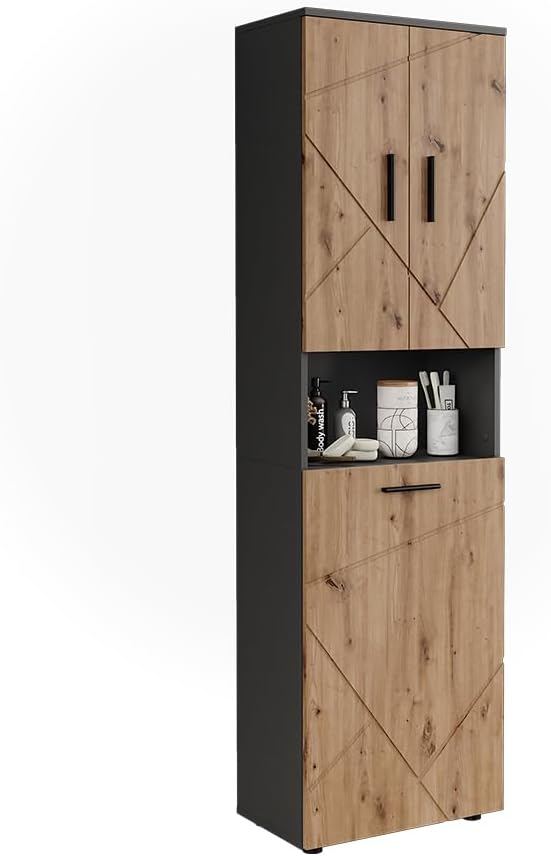 Vicco Armoire Haute Irma, Anthracite/Artisan, 50x172cm avec 3 Portes