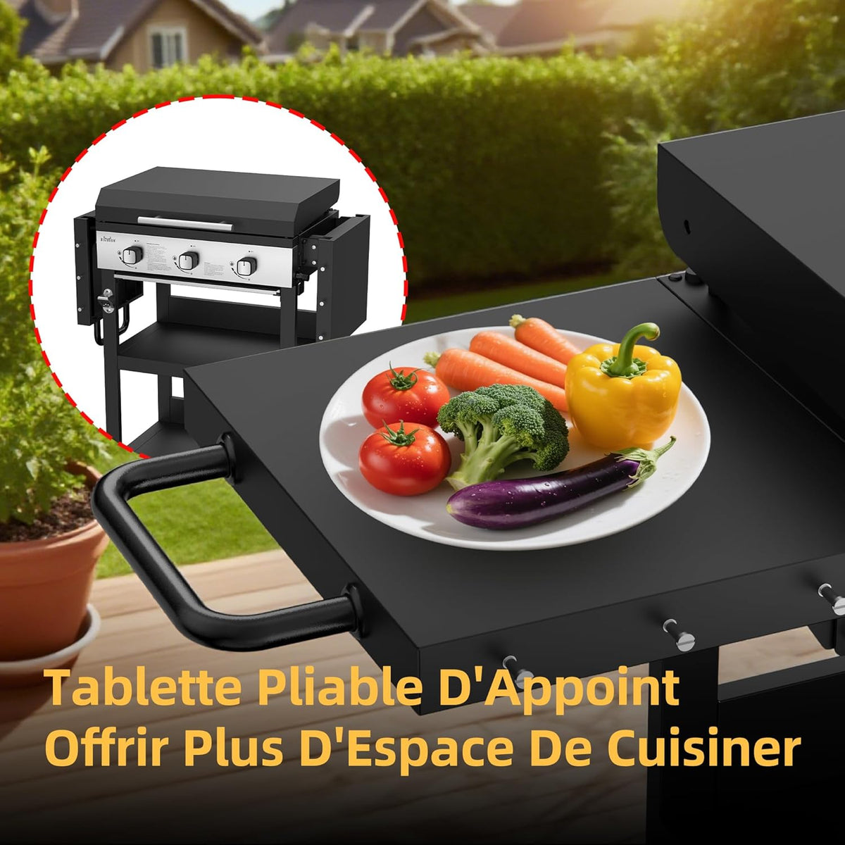 BIGHORN Plancha gaz de 3 brûleurs avec chariot et couvercle;7.2kw