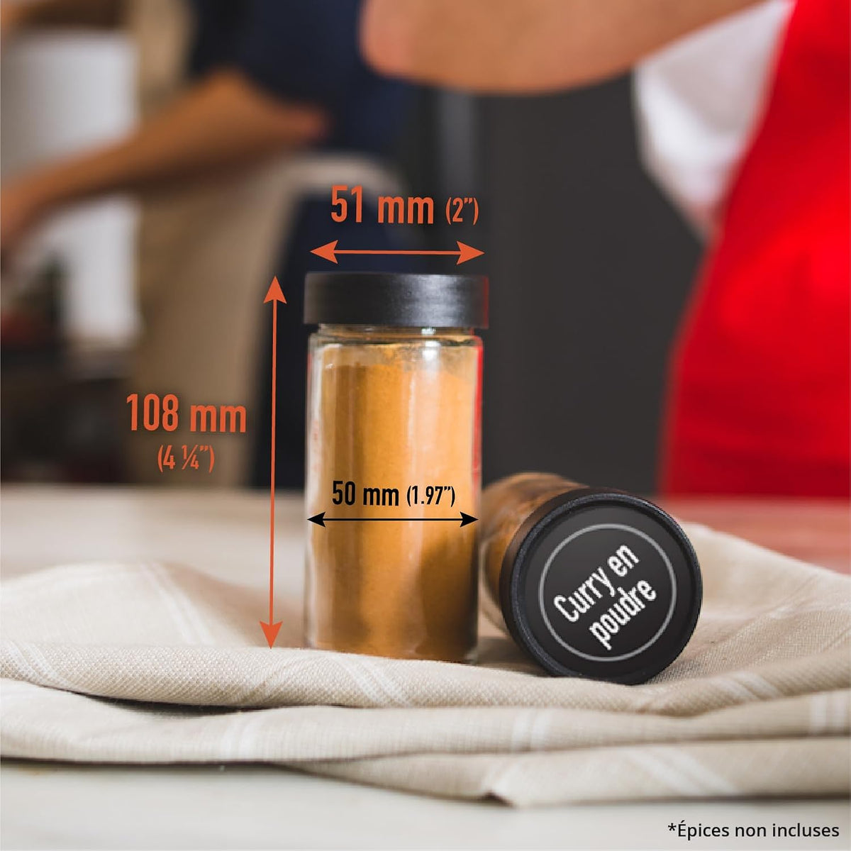 AllSpice étagère à épices en bois noir mat, comprend 60 pots en verre, étiquettes et accessoires
