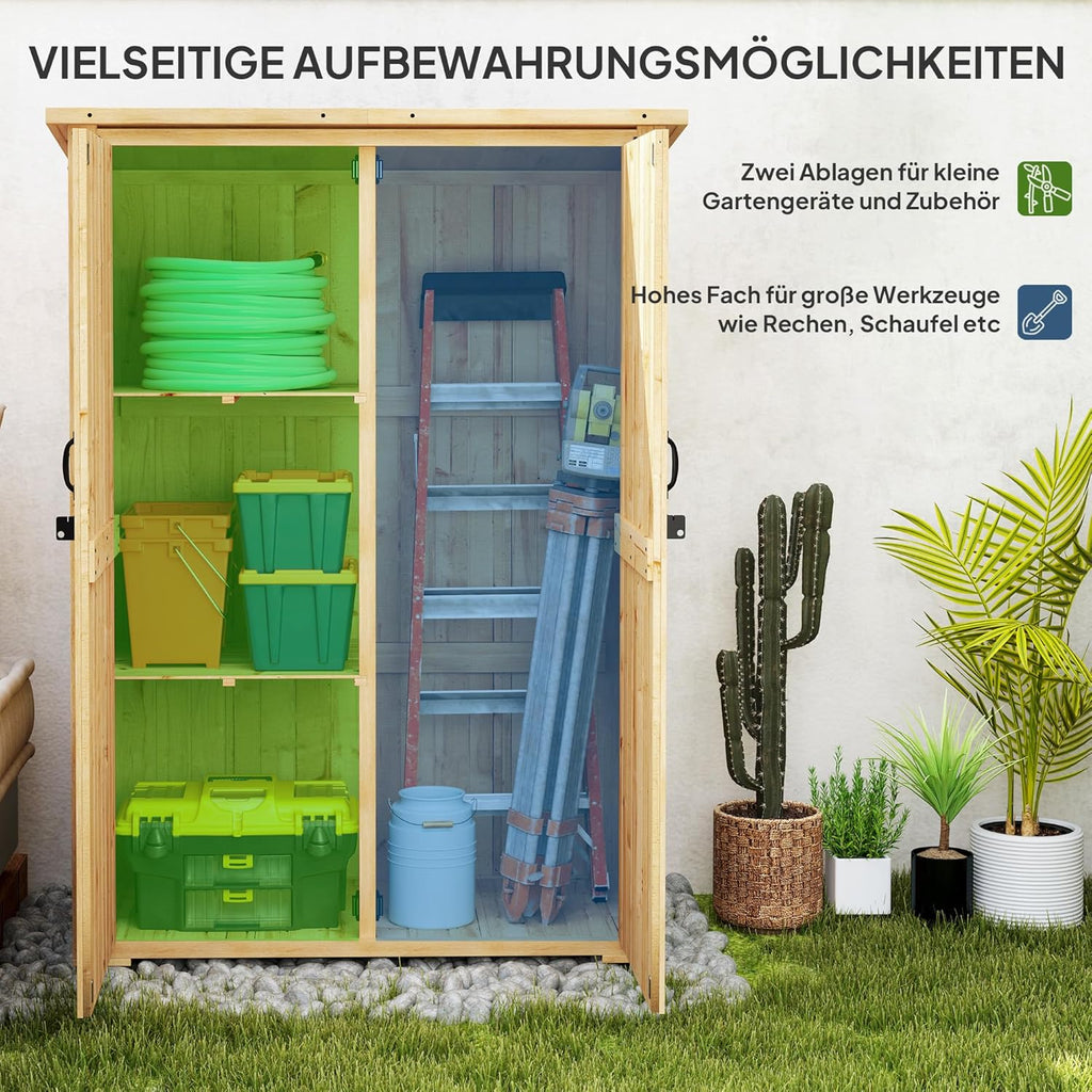 Outsunny Armoire de jardin en bois, abri de jardin avec double porte verrouillable, toit en asphalte, étagère 116,5x57x167cm, résistant aux intempéries, abri de jardin pour le jardin, la terrasse,