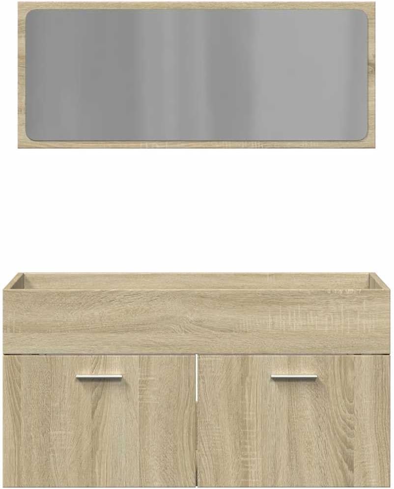 AJJHUUKI Ensemble de meubles de salle de bain - 2 pièces - En chêne Sonoma - Bois d'ingénierie