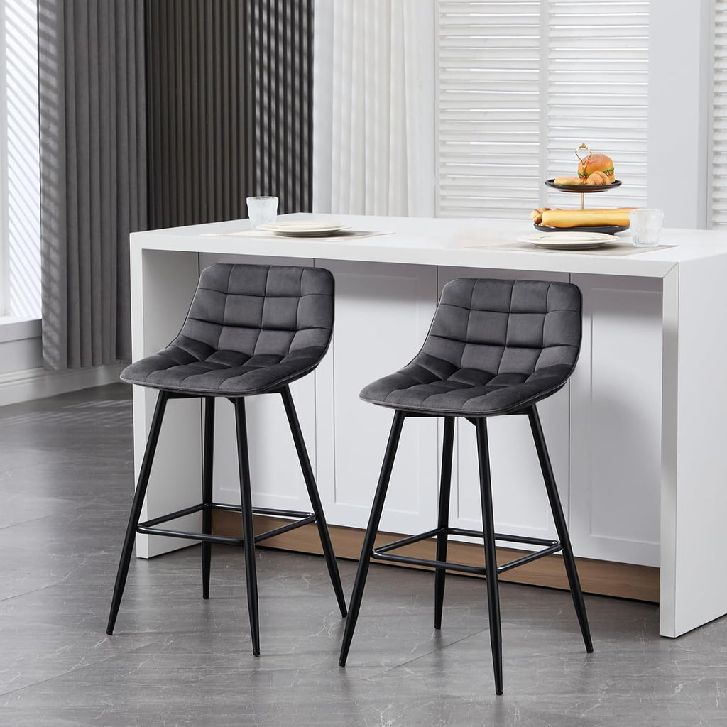 WOLTU 4 X Tabouret de Bar Bistro Chaise de Bar Assise rembourrée en Velours avec Pieds et Repose-Pieds en métal,Gris Foncé BH143dgr-4