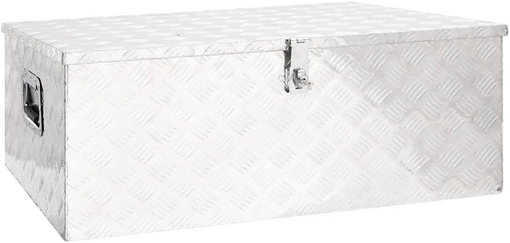 vidaXL Boîte de Rangement, Bac de Rangement avec Couvercle et Poignée, Coffre à Outils, Caisse de Remorque Transport, Argenté 100x55x37 cm Aluminium