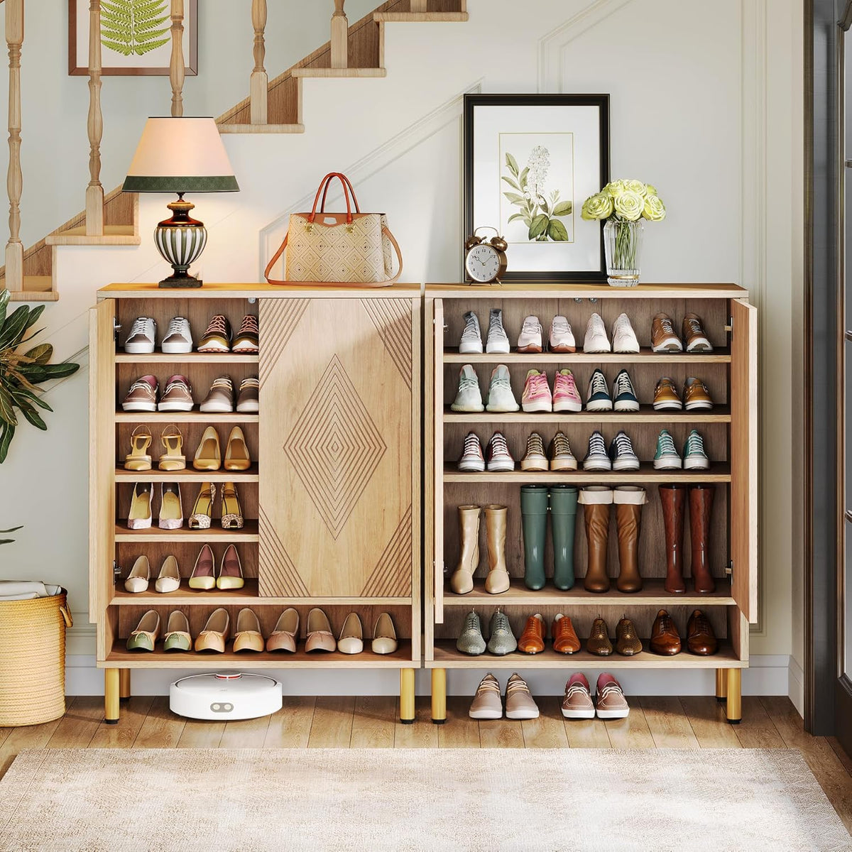 Tribesigns Meuble à chaussures à 7 niveaux, commode à chaussures avec 2 portes, meuble à chaussures de style ferme de 24 paires avec étagères réglables, étagère en bois pour l'entrée, couloir, salon