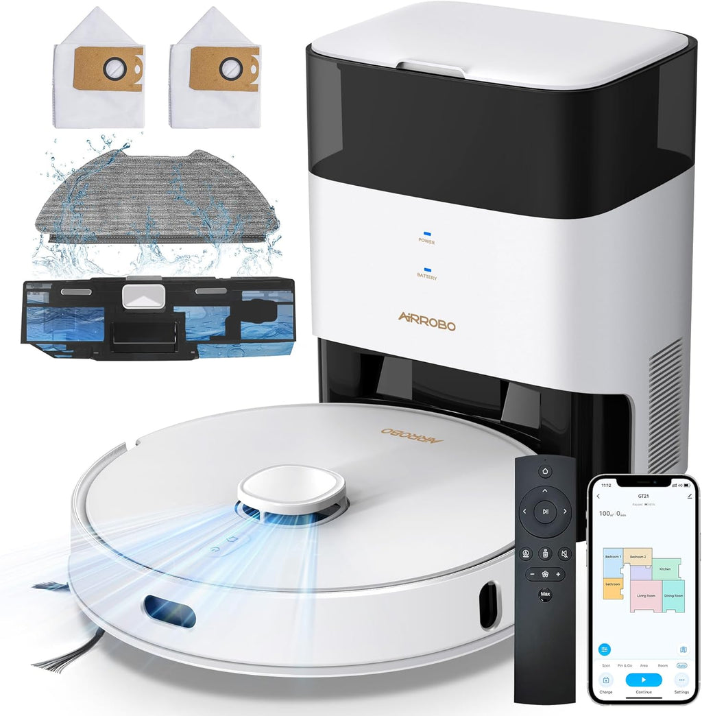 AIRROBO Robot Aspirateur Laveur avec Station, Navigation LiDAR avec Nettoyage Personnalisé, 3.5L Automatique Poussièr, Autonomie 180 Minutes, évitement d'obstacles, WiFi/App Contrôle