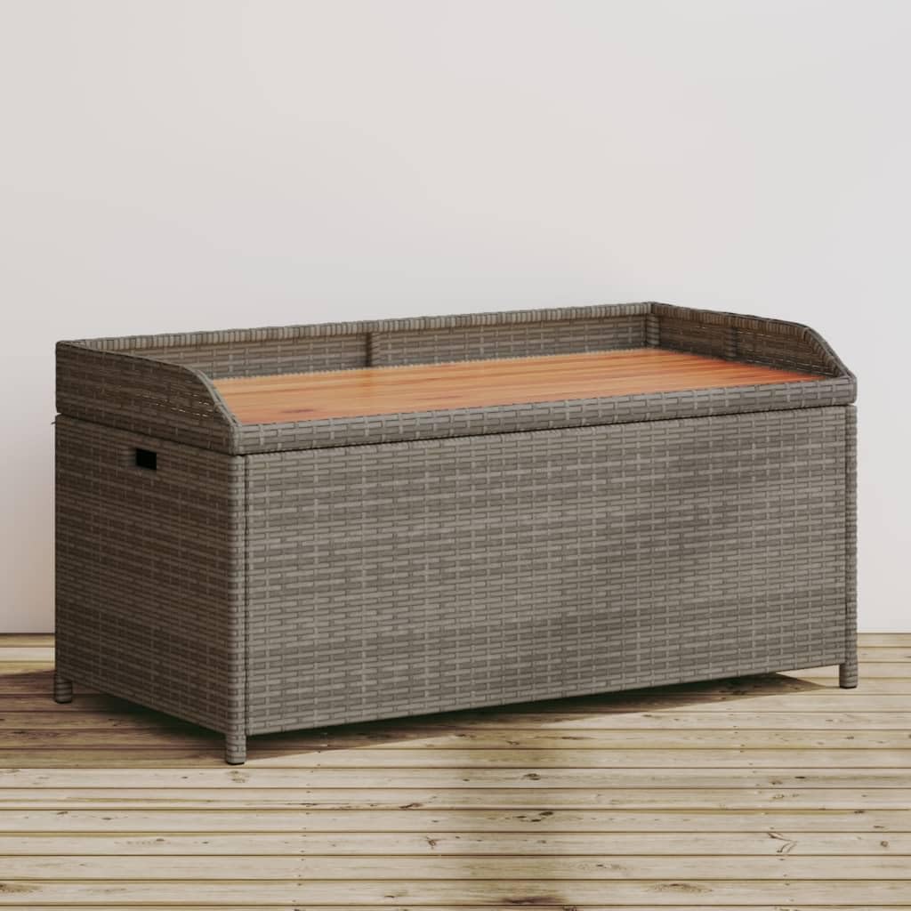 LAPOOH Banc de rangement pour jardin gris, 100 x 50 x 52 cm, polyrotin Acacia, banc d'extérieur avec conteneur