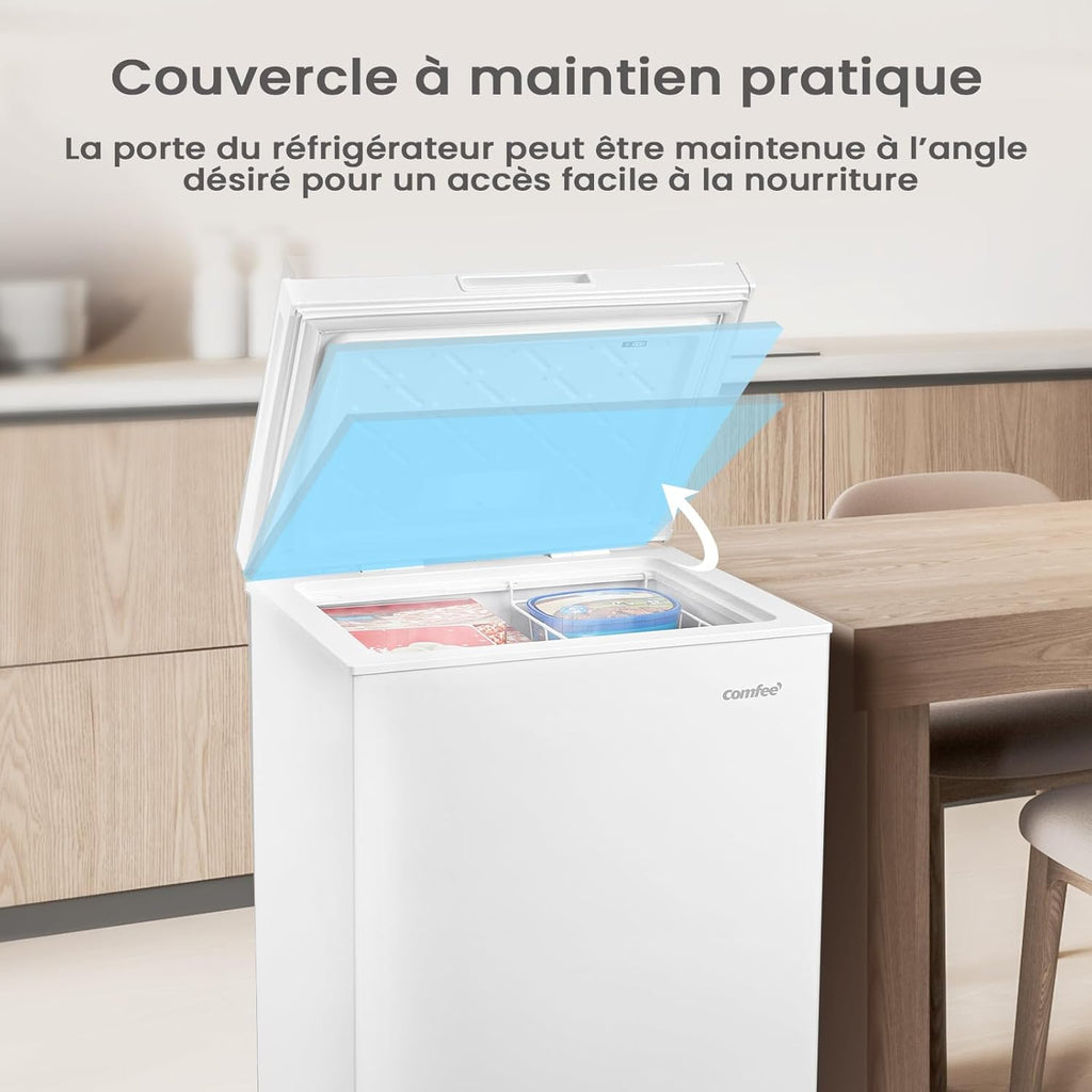 RCC146WH2EU(E) Congélateur coffre autonome 143L convertible congélateur/réfrigérateur, compresseur inverter, 4 étoiles, adapté aux dépendances, garages et abris, blanc [Classe énergétique E]