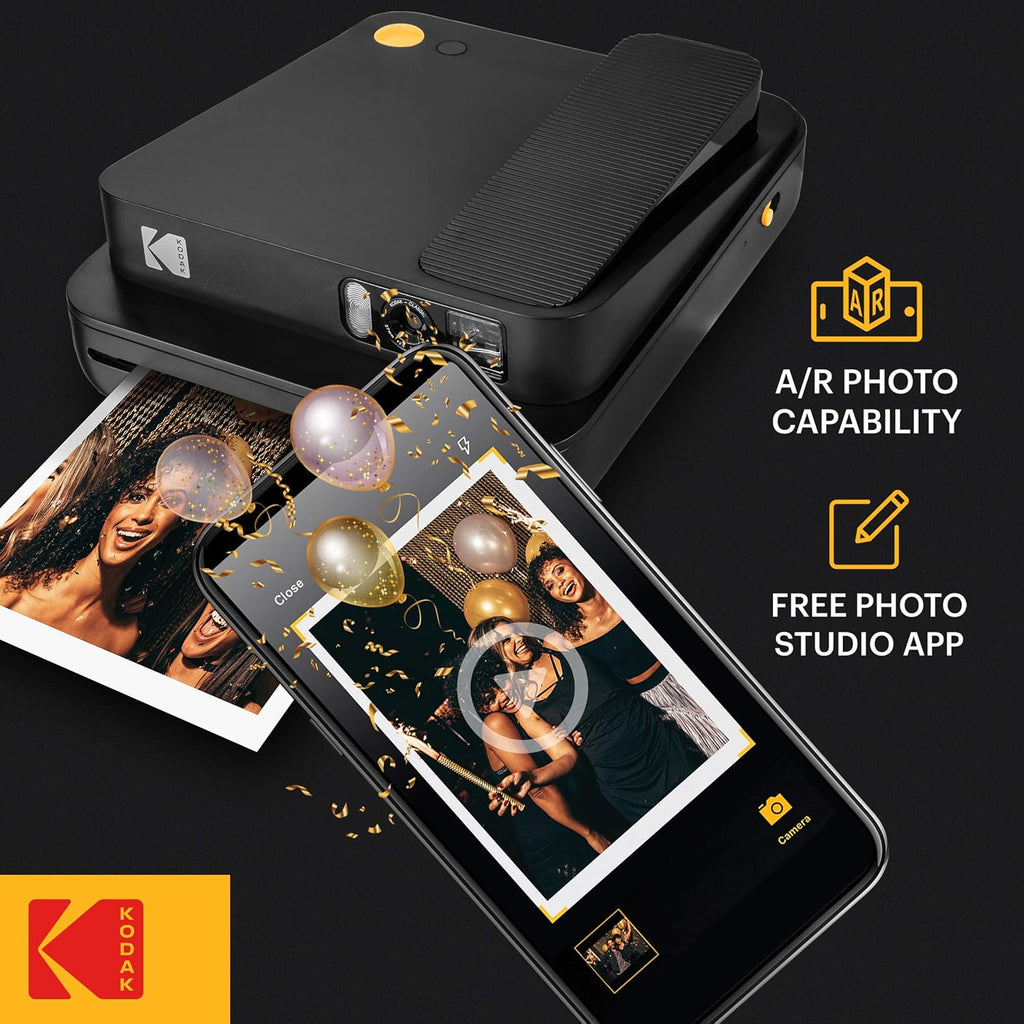 KODAK SMILE Classic, appareil photo numérique avec Bluetooth Noir images de 16 mp, 35 impressions par charge - Comprend : papier photo ZINK de 3,5 x 4,25 pouces, Cadres autocollants